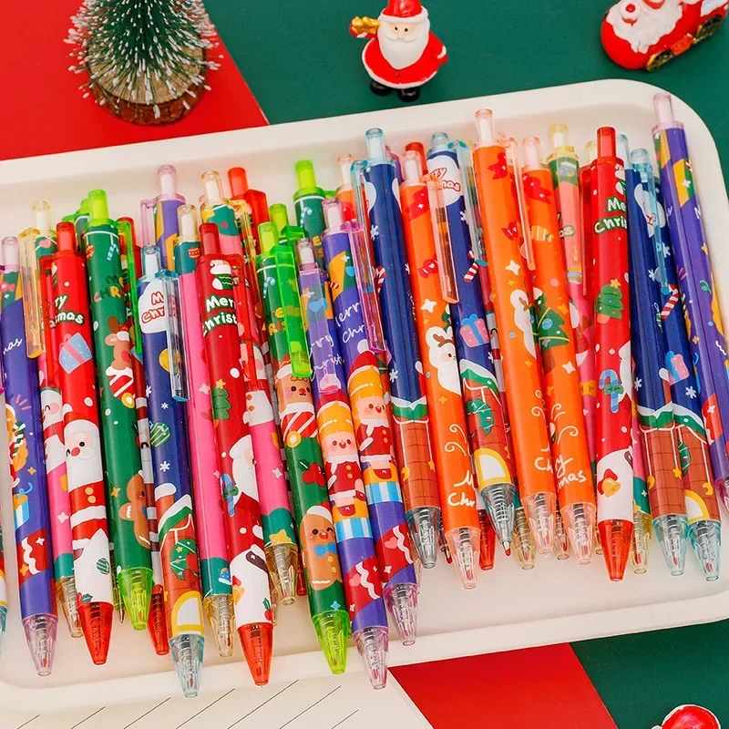 12Pcs/Lot Cute Christmas Retractable Gel Pens 0.5mm Black Ink Kawaii Cartoon Santa Snowmen Elk Pen Kids School Stationery Gifts