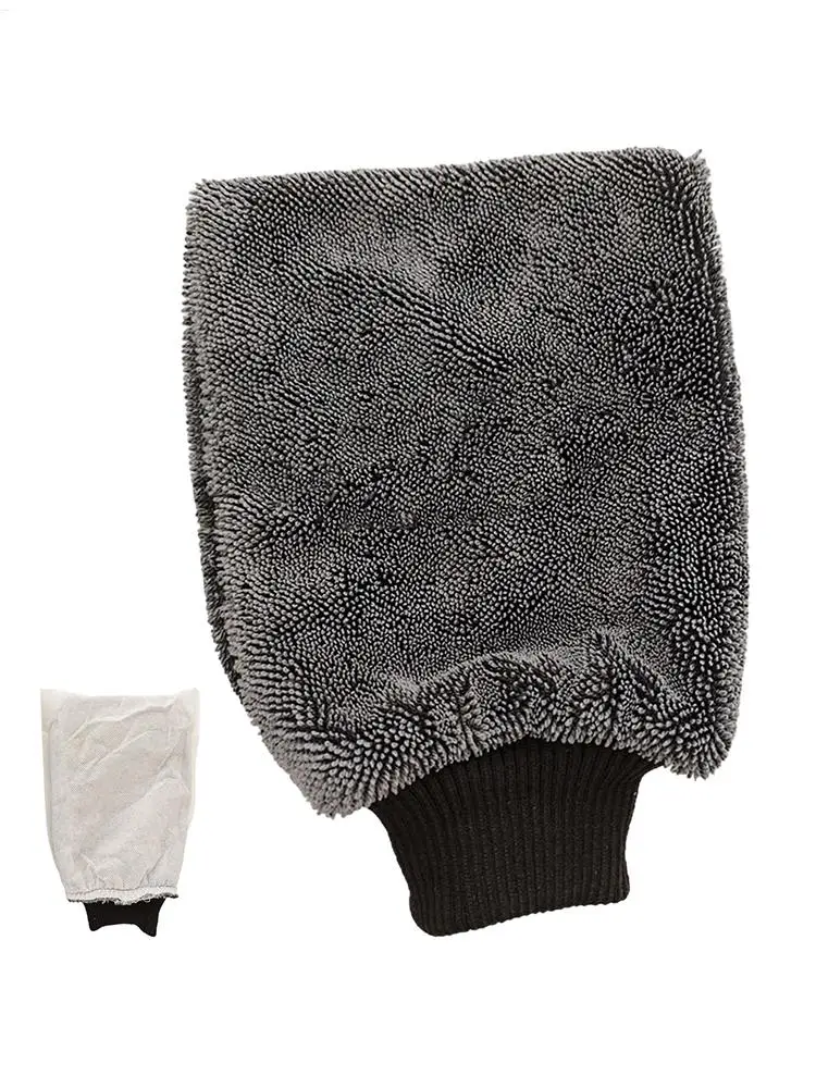 1PC Car Wash Polyester Yarn Gloves Thick Car Cleaning Mitt Wax Detailing Waterproof Brush Auto Care Double-faced Glove