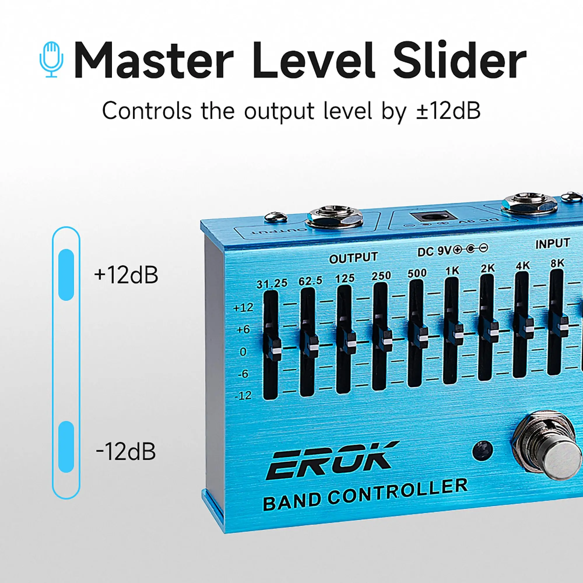 EROK Ten Band Graphic Equalizer Pedal True Bypass 10 Band EQ Effect Pedal Guitar Bass Tone Controller Musical Instrument Parts