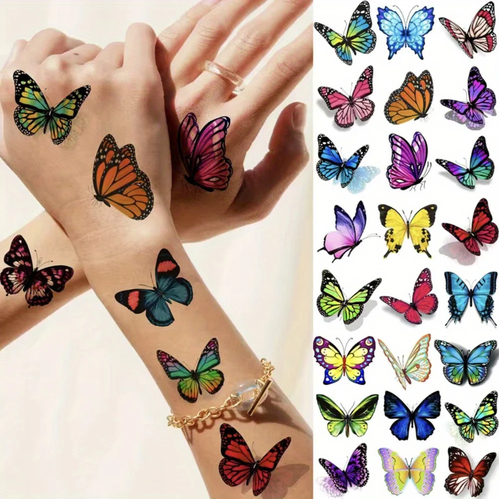 81 Sheets Colorful Butterfly Temporary Tattoos Suitable for Women Watercolor 3D Butterfly Long Lasting Temporary Tattoo Stickers