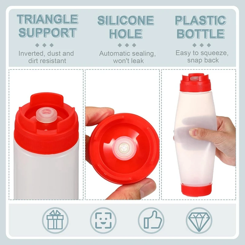 16 Oz Inverted Plastic Squeeze Bottles, Refillable Tip Large Valve Dispenser Condiment Squeeze Bottle for Sauces Ketchup-A09G view 4
