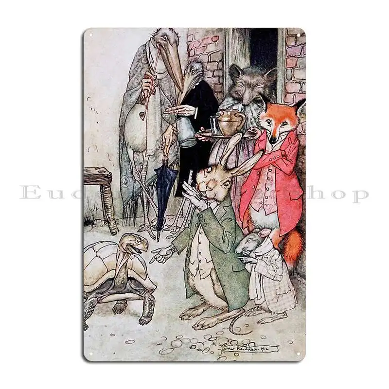 Arthur Rackham Aesop S Fables The Tortoise And The Hare Edwardian Victorian Fairy Tale Art Metal Signs Design Tin Sign Poster