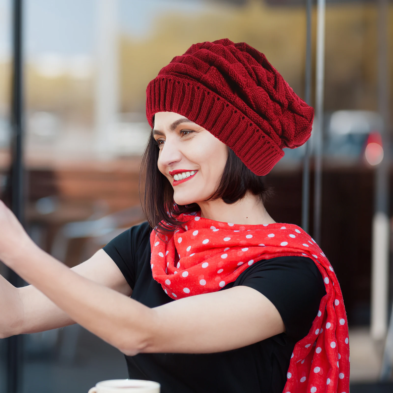 

Women Winter Beret Red Stylish Knitted Hat Warm Cold Protection Outdoor Hat Fashion Women Winter Stylish Warmer Cap