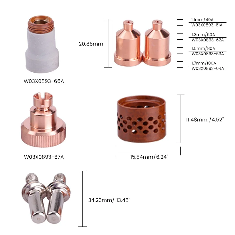 W03X0893-60A LC105 Electrode Nozzle Tip 40A W03X0893 Plasma Cutting Torch Accessories