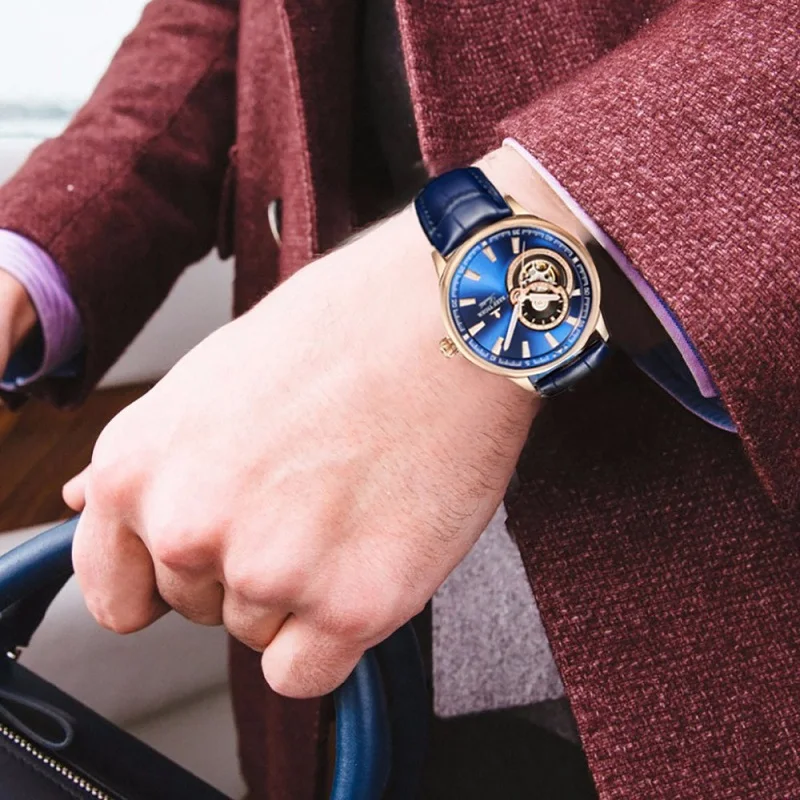 Reef Tiger/rt For Mens Watch Tourbillon Wristwatch Male Automatic Mechanical Skeleton Hollow Transparent Dial Relogio Masculino
