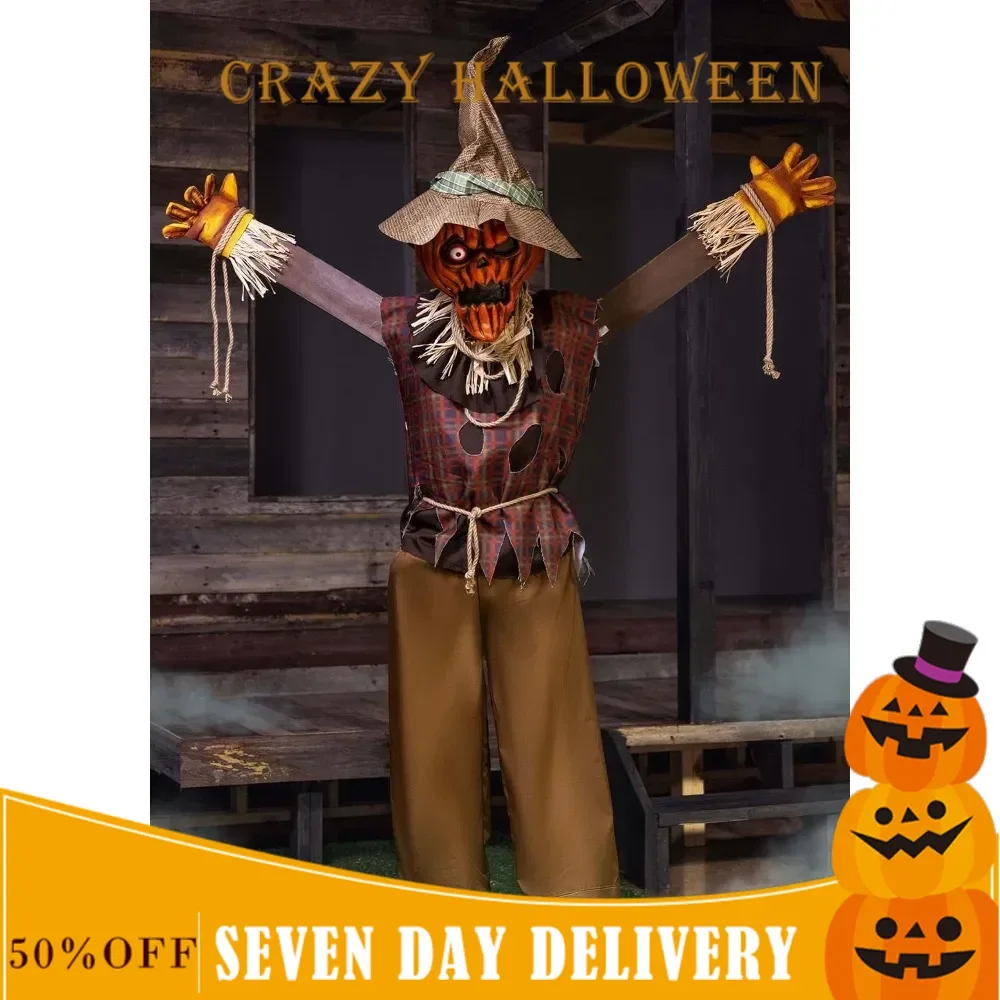 

Halloween Outdoor Decoration, 5-foot Talking Pumpkin Scarecrow Outdoor and Indoor Decoration, Creepy and Bizarre Yard Display