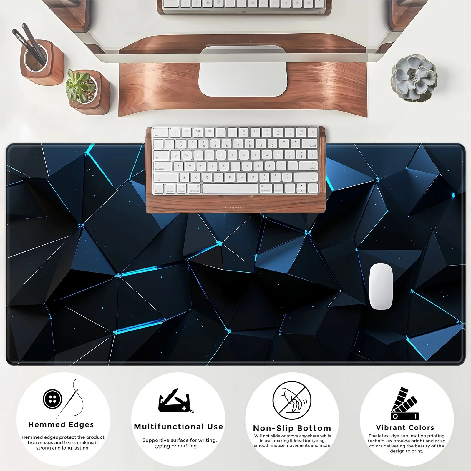 

Large Extended Keyboard Mat Geometric Design Non-Slip Rubber Desk Mat for Computer Laptop Blue 39.88x89.92 Cm