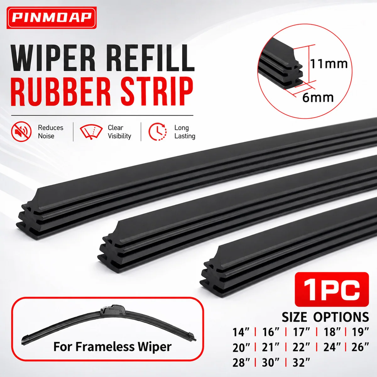 

PINMOAP 6mm Wiper Rubber Filling Strip 14"16"17"18"19"20"21"22"24"26"28"30"32" Car Windshield Wiper Insert Strip Replacement