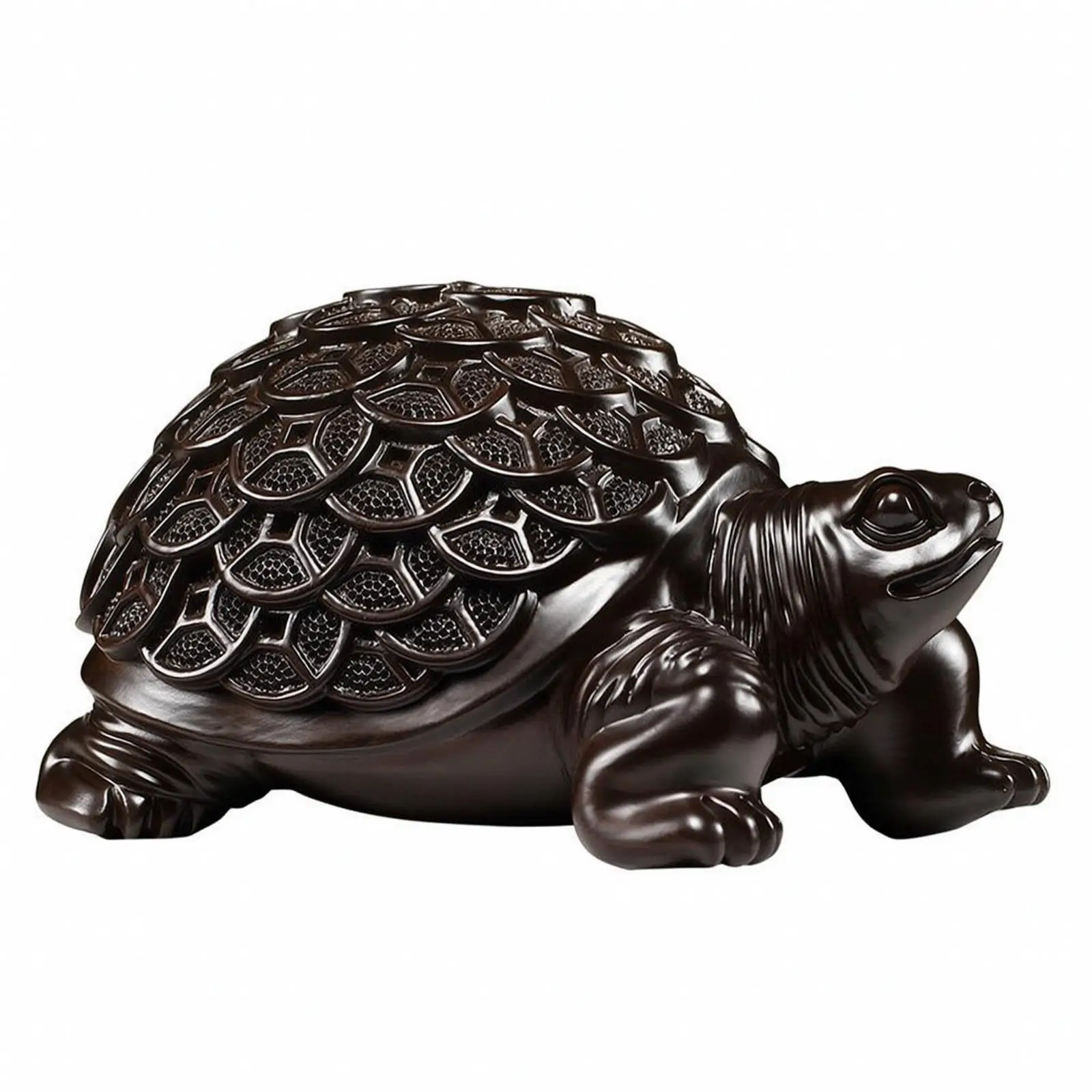 Hand Carved Turtle Statue Ebony Wood Figurine Polished Finish Wildlife Decor Sculpture for Tabletop Bookshelf Display