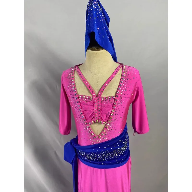 

customized belly dance costumes rose red kid's diamond studded headscarf waist belt robe oriental dance baladi saidi shabbi robe