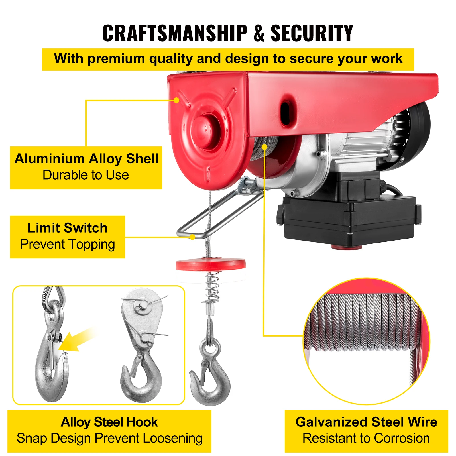 VEVOR Electric HoistElectric Lift with Wireless Remote Control Steel Wire Electric Hoist Cranew/Straps and Emergency Stop Switch