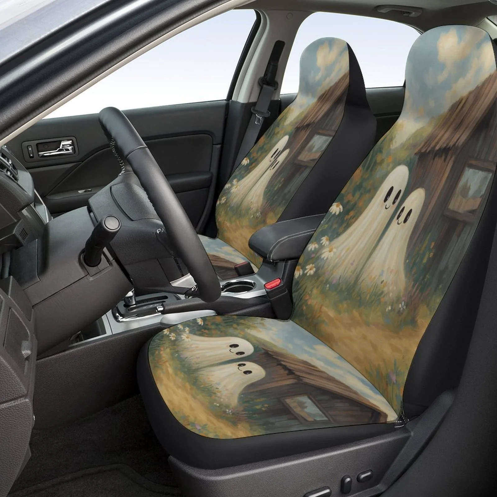 Ghostly Friends Designed Car Seat Cover Set For Most Cars, High-quality Comfortable Car Seat Protector Covers Full Set, Universa