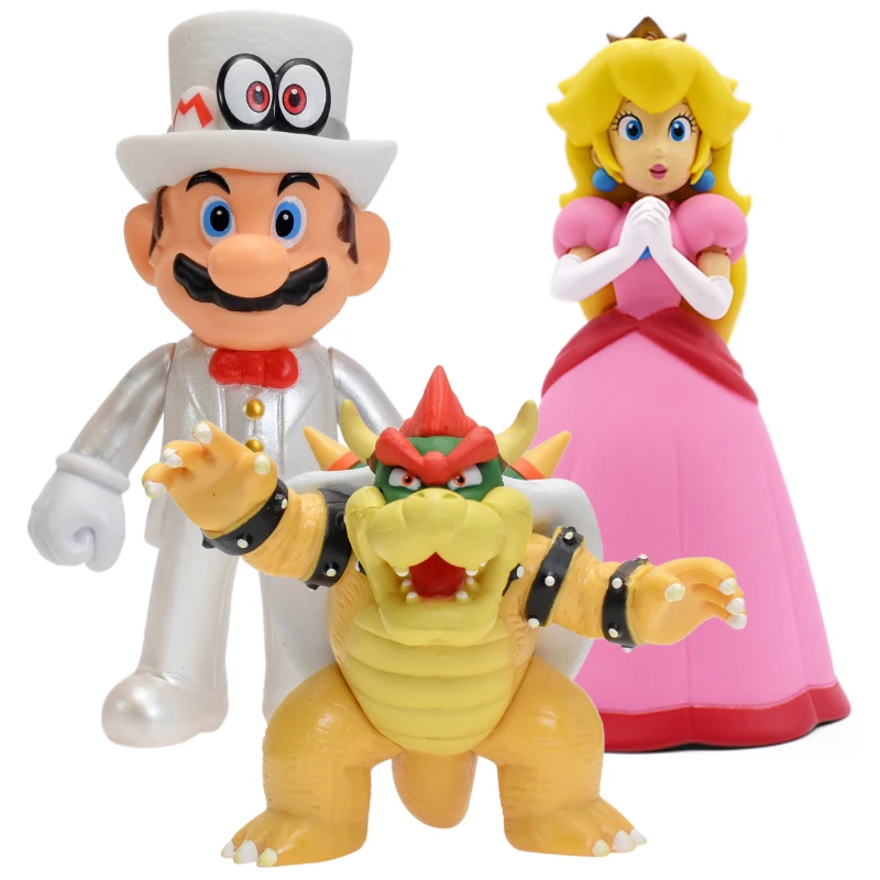 Kawaii Mario Bros Princess Peach Bowser Action Figures Toys Cute Bowser Jr. Anime Waluigi Pauline Anime Figure PVC Model Dolls