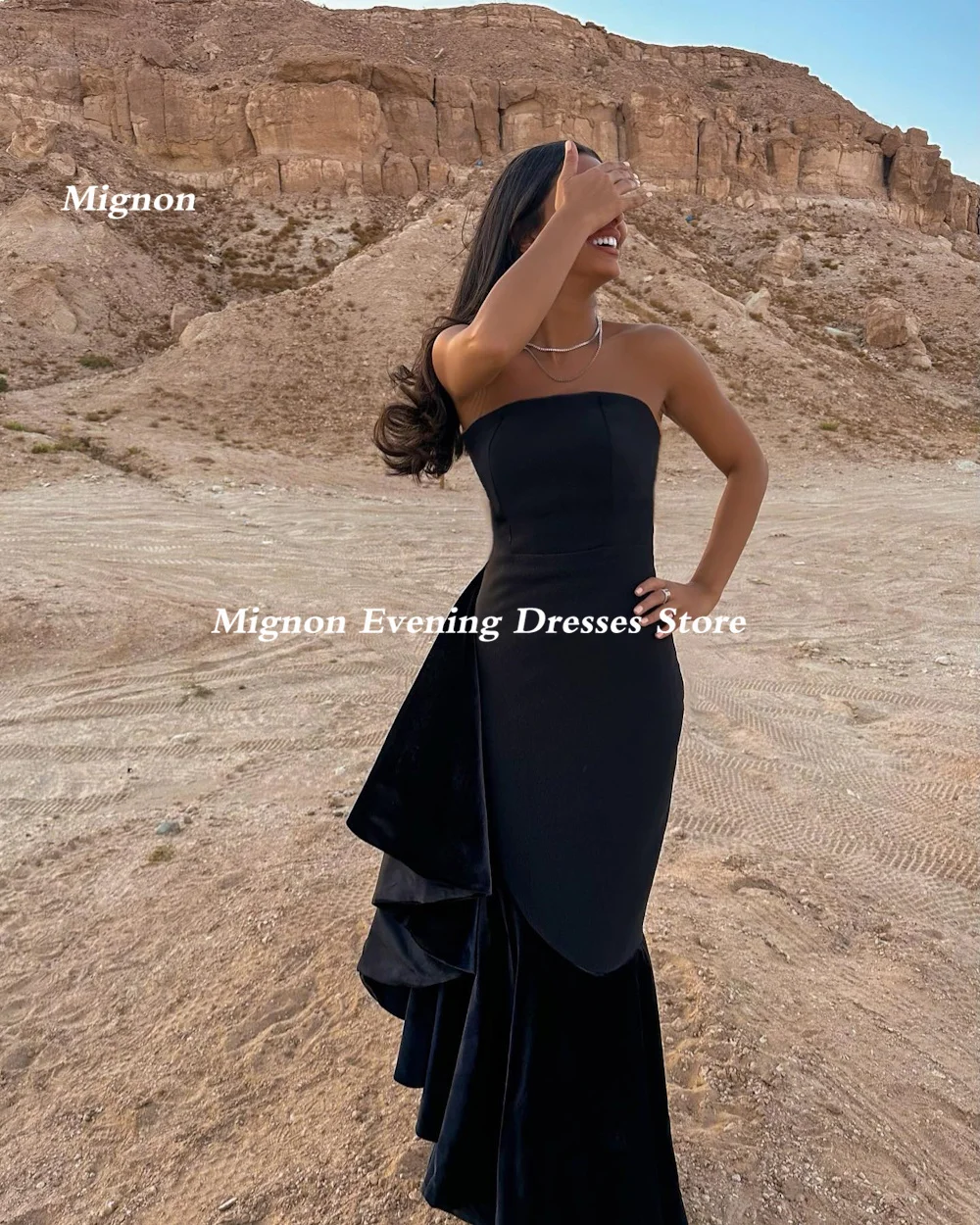 Mignon Crepe Mermaid Strapless Ruffle Formal Prom Gown Floor Length luxury Evening Formal Elegant Party Dress for Women 2023