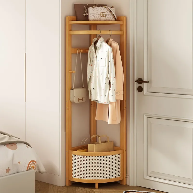 Floor-to-ceiling coat rack Bedroom corner hanger Wall corner storage basket Dirty laundry basket Multifunctional small