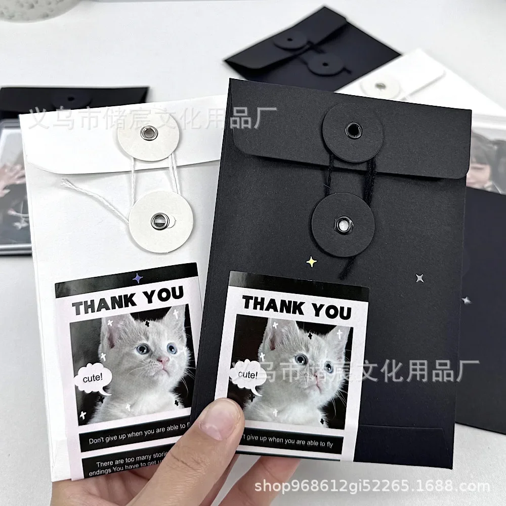 

10Pcs Korean INS Black White Winding Kraft Paper Bag Kpop Photo 3-inch Card Postcard DIY Packing File Bag Girl Sell Card Pocket