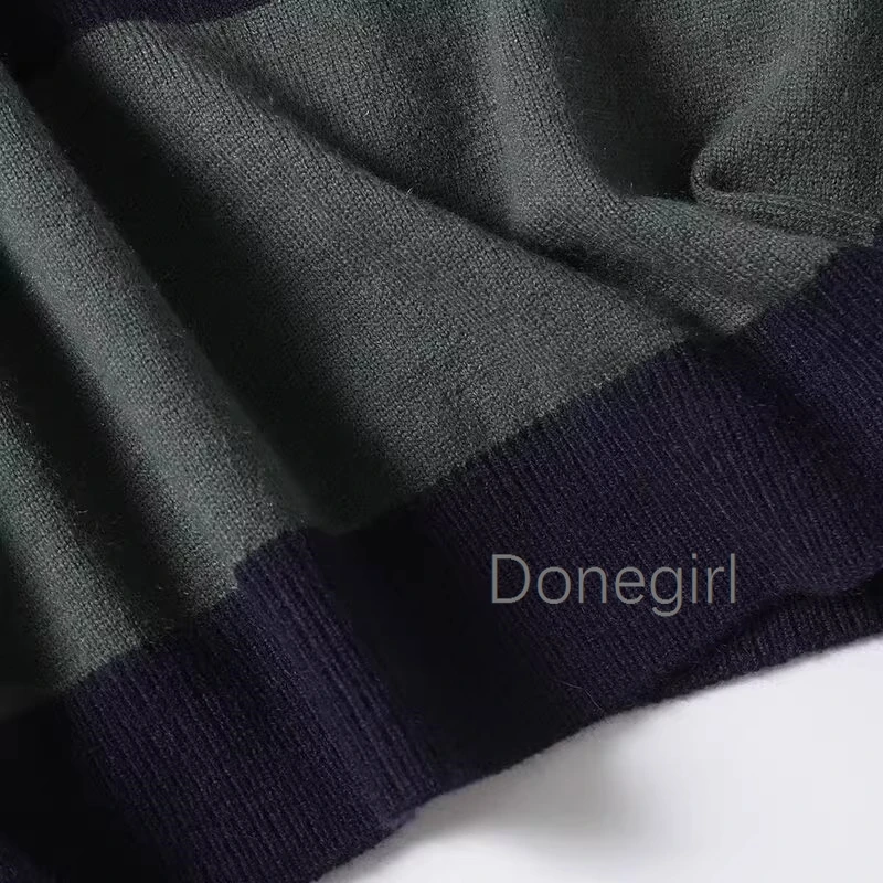 Donegirl Women Turn-down Collar Knit Pullover Sweater Stripes Top 2024 Winter Female Long Sleeve Casual Jumper With Buttons