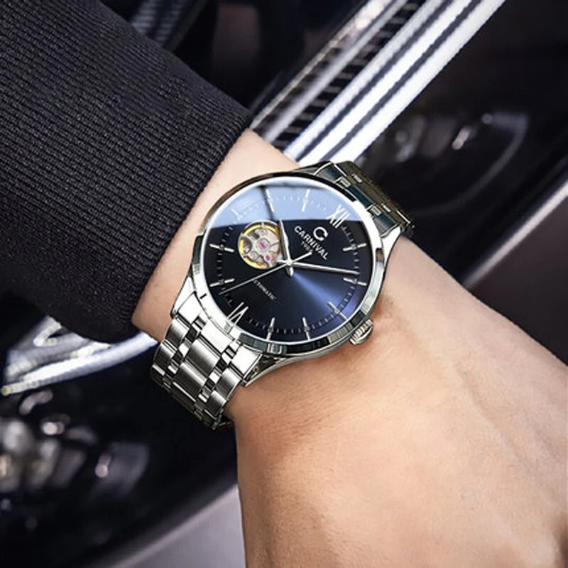 Carnival Brand For Men Watches Japan Miyota Automatic Business Skeleton Mechanical Wristwatch Sapphire Crystal Waterproof Clock