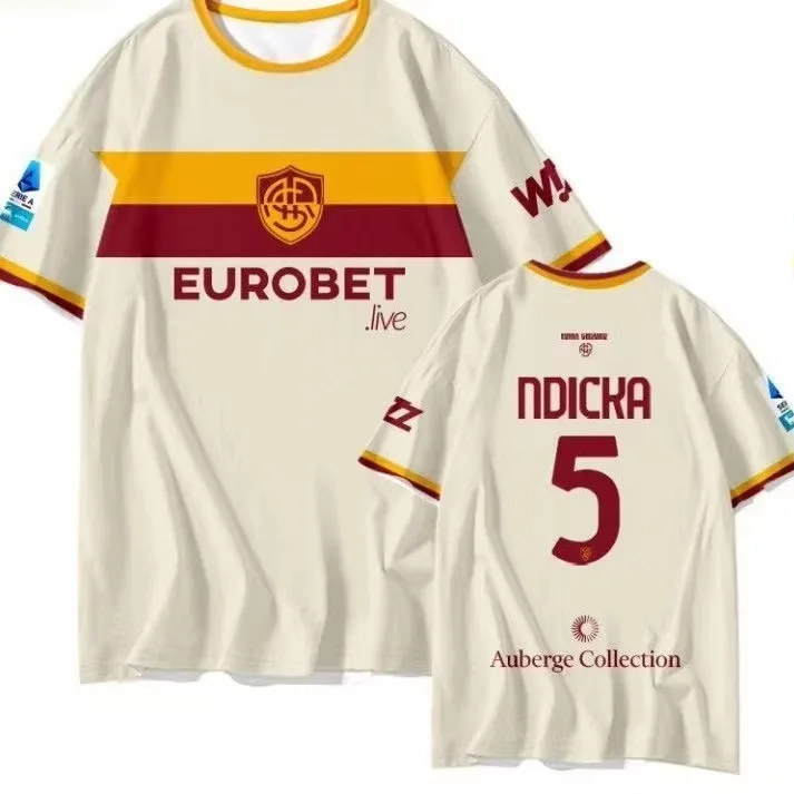 26-27 Season Roma Team Kit Away Style 3D Digital Print Quick Drying Short Sleeved T-shirt for Male Fans with FamilyMatching