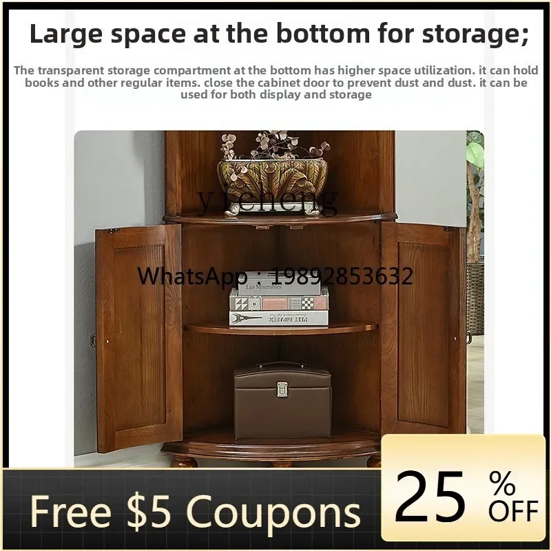 American living room corner cabinet two-layer corner locker solid wood corner fan storage wall cabinet