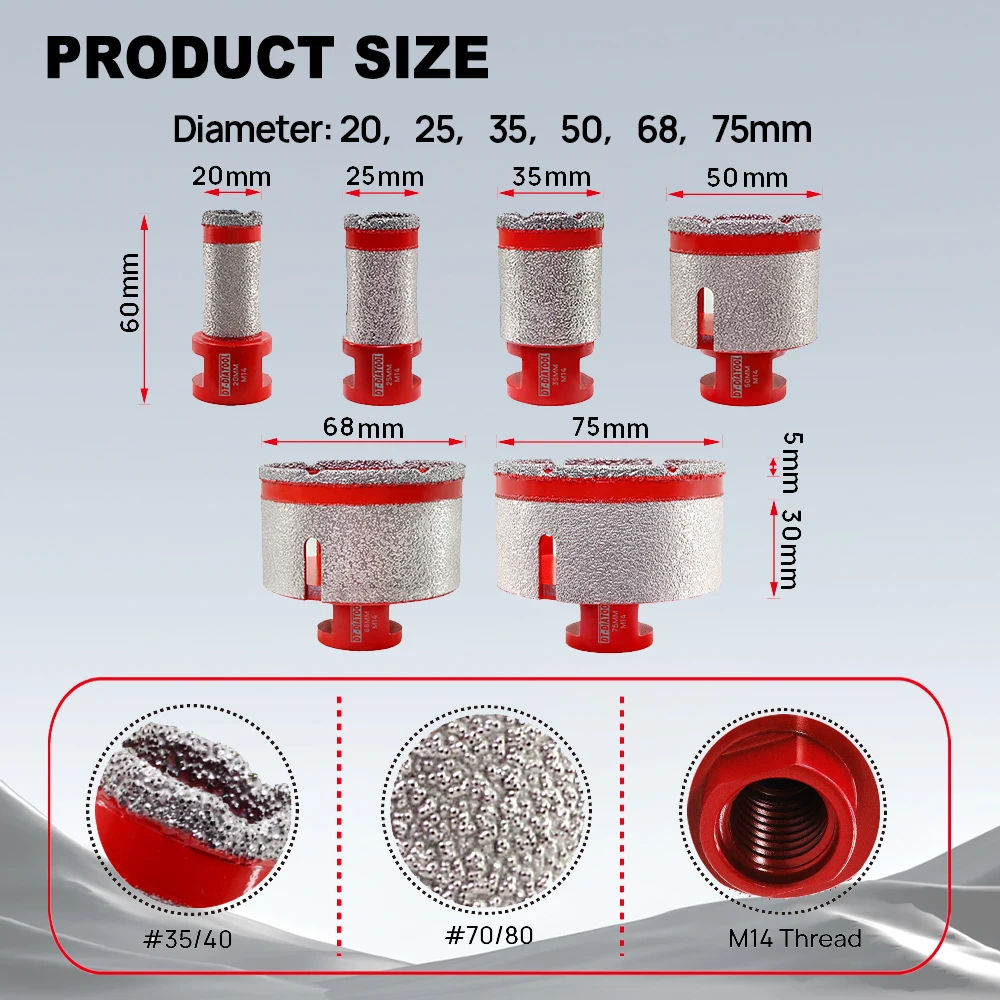 DT-DIATOOL Diamond Drilling Milling Finger Bit Dia 20 to 68mm Processing Ceramic Marble Granite Hole Saw Cutter Opener M14