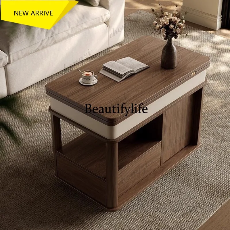 L181 Lifting coffee table multi-functional light luxury tea table household living room movable trolley solid wood folding edge
