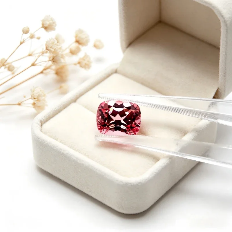 Künstlicher Edelstein Padparadscha Roter Lotus-Farbton Rechteckige Kissenform Mit Zertifikat Fabrik-Großhandelspreis – Detail 5