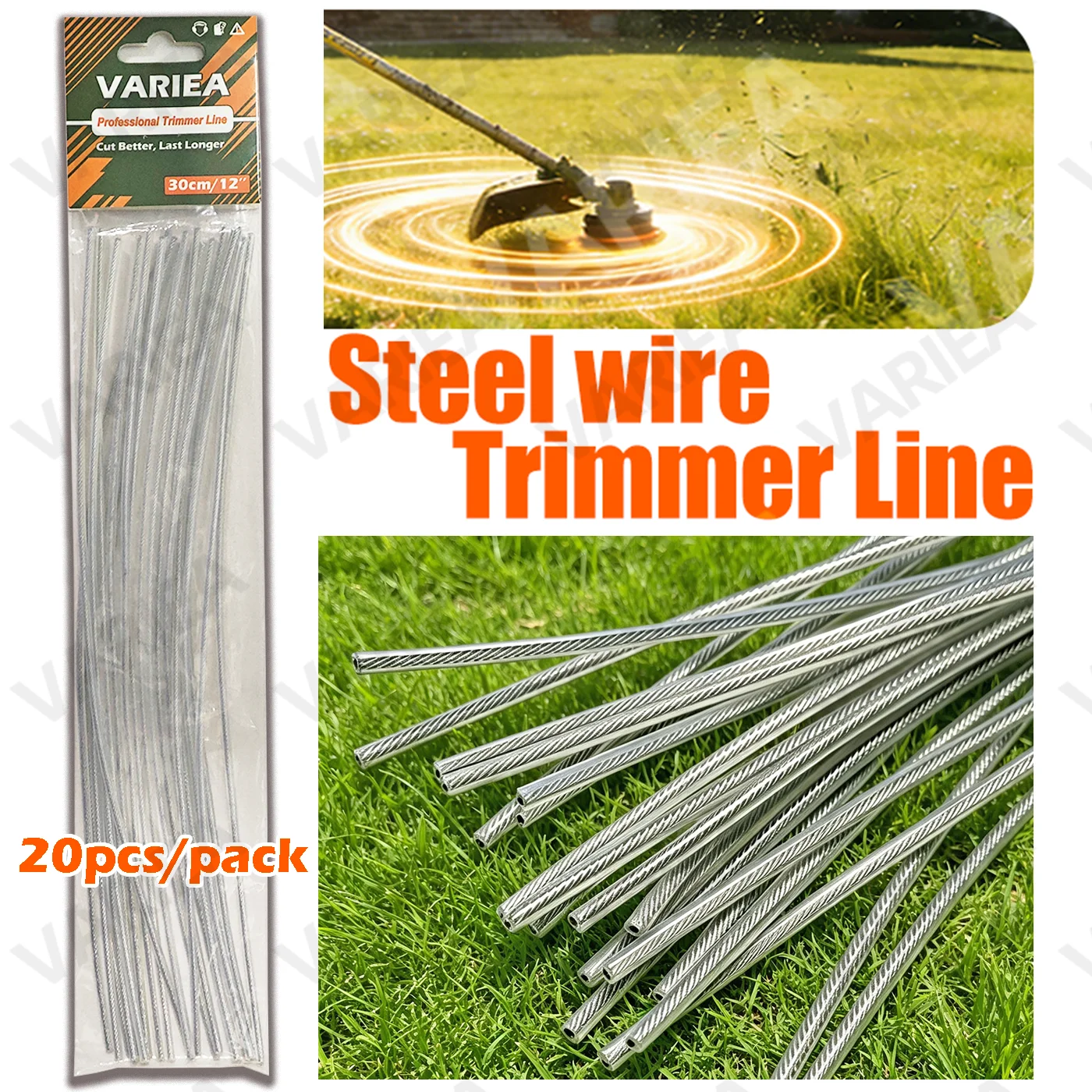 VARIEA-20 Set of 3.0mm × 300mm Steel Core Nylon Trimming Strips, Pre-cut Circular Metal Core Weeding Strips,Wear-resistant threa