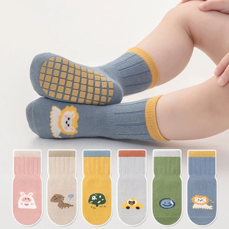 Cute Cartoon Baby Long Socks Rubber Bottom Anti-slip Children Floor Sock Spring Autumn Infant Cotton Socks 0-3Year Kids Footwear