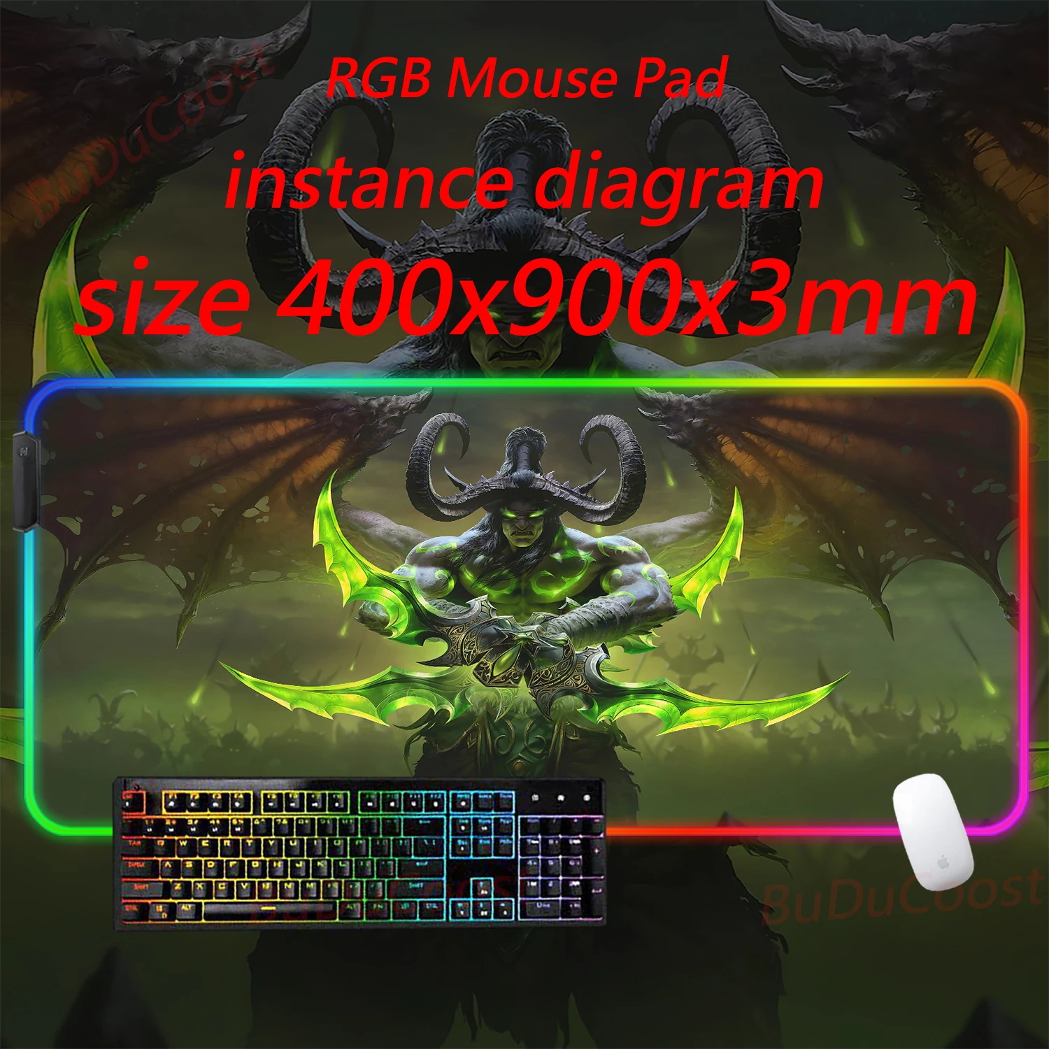 World of Warcraft HD Print Desk Mat, Jogos de borracha, Gamer RGB, Borda de bloqueio, Luminescência do computador Mouse Pad, Item de venda quente