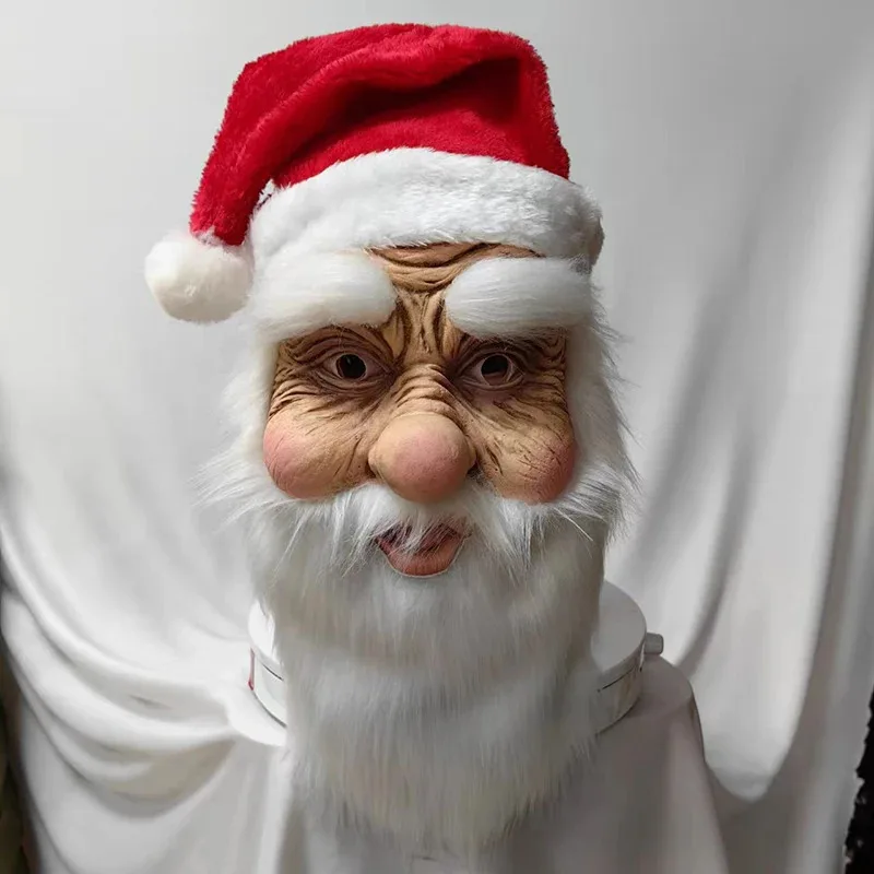 AD1 クリスマス サンタ クロース マスク 帽子 ひげ ラテックス ソフト ファニー フェイス パーティー コスプレ マスク クリスマスの日の衣装小道具 ホリデー 大人 One5@rD~