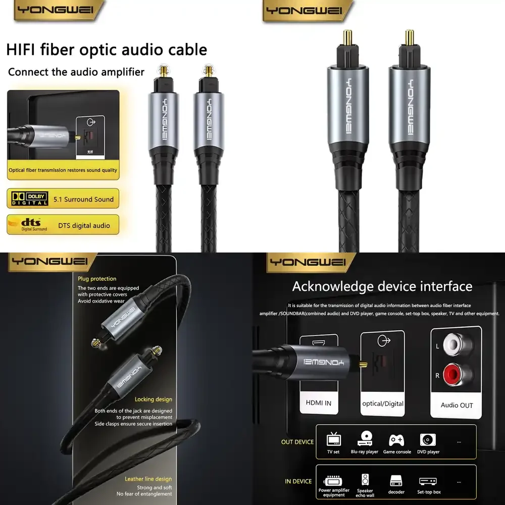 YONGWEI 5.1 Digital Optical Audio Cable SPDIF Fiber Toslink Cable for TV Box PS4 Soundbar Speaker Amplifier Subwoofer AV