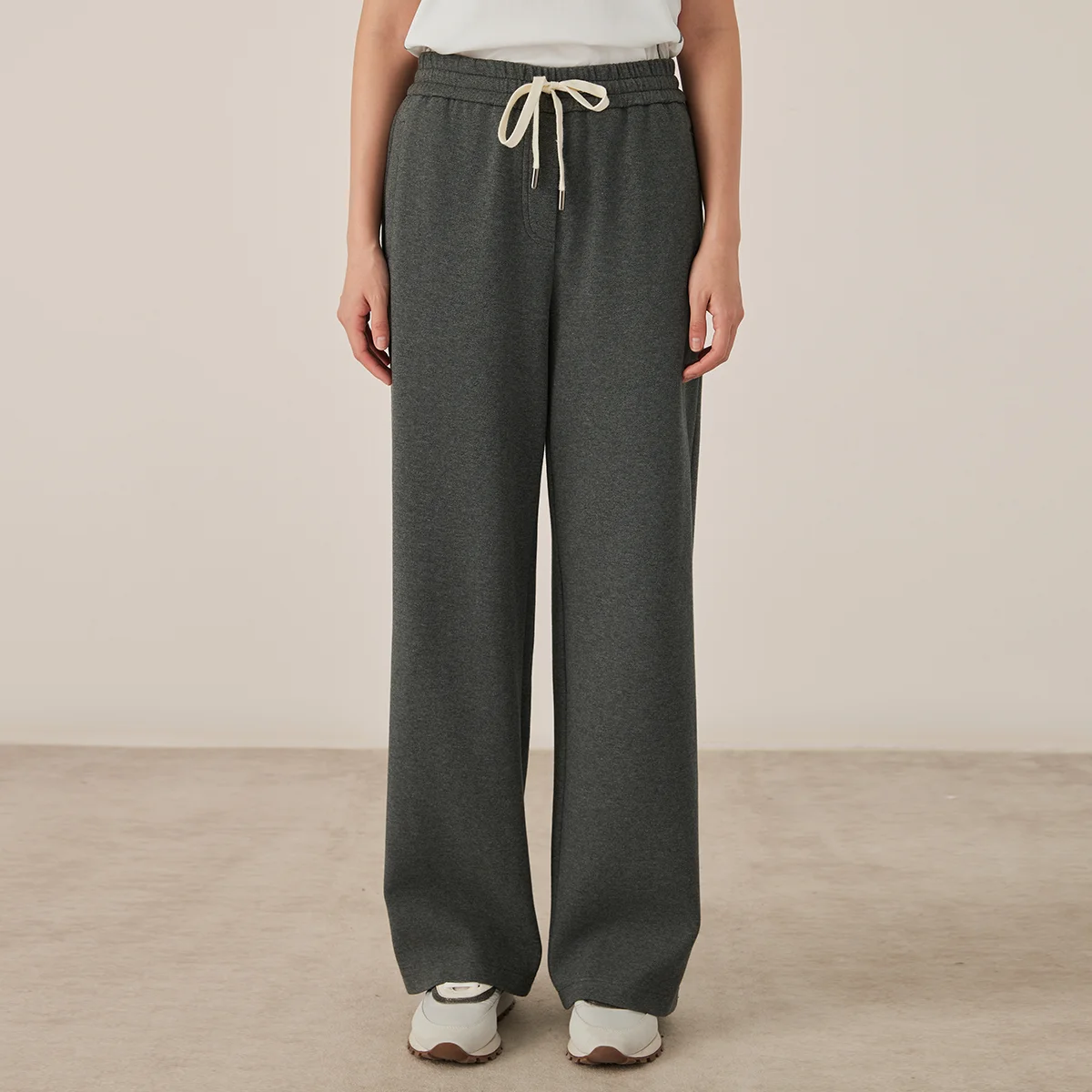 KX7523317 Women's Wide Leg Pants with Drawstring Elastic Waist Clothing Trousers Fall Cotton Blend