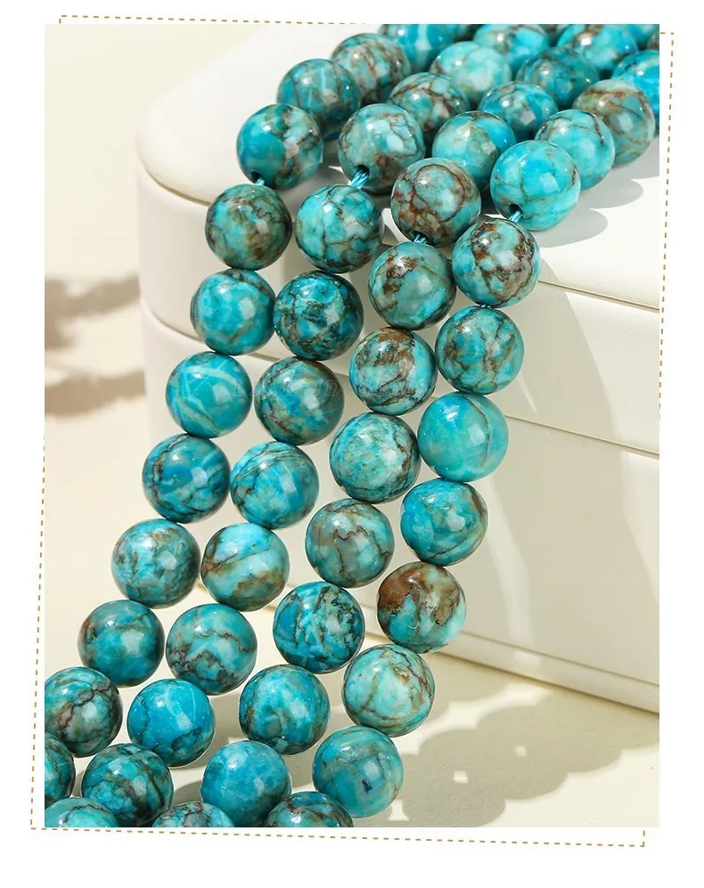 Natürliche südafrikanische blaue Türkisperle, runde lose Zwischenperle für die Schmuckherstellung, DIY-Halskette, Armband-Zubehör, Handarbeit. – Detail 7