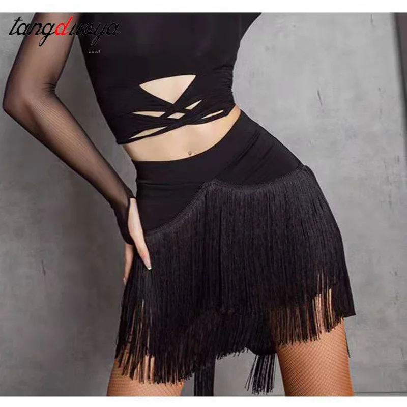 

NEW Women Latin Dance Skirt Irregular Tassels Ballroom Rumba Samba Dancewear Female Dance Training Chacha Performance Costume
