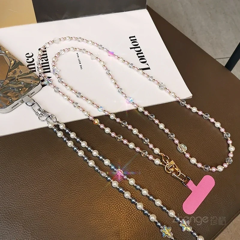 

Жемчужная Хрустальная цепочка через плечо, маленькая подвесная цепочка на шею может использоваться для милых телефонов, подвески для телефона