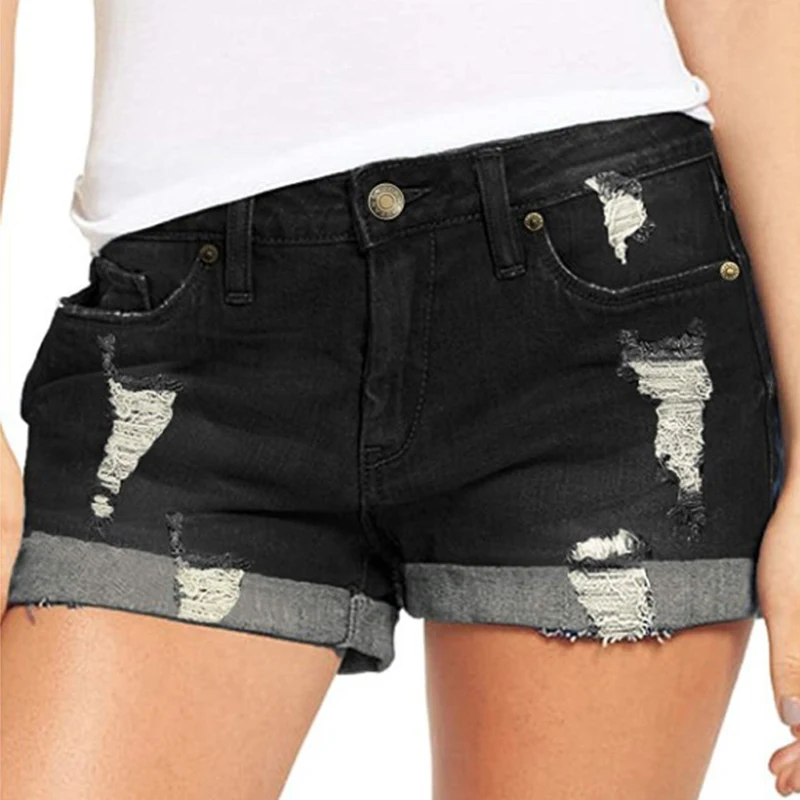 6681 #   ヨーロッパとアメリカの夏の新しいセクシーなハイウエストタイトなピアス高弾性ジーンズ女性のためのデニムショートパンツプラスサイズ