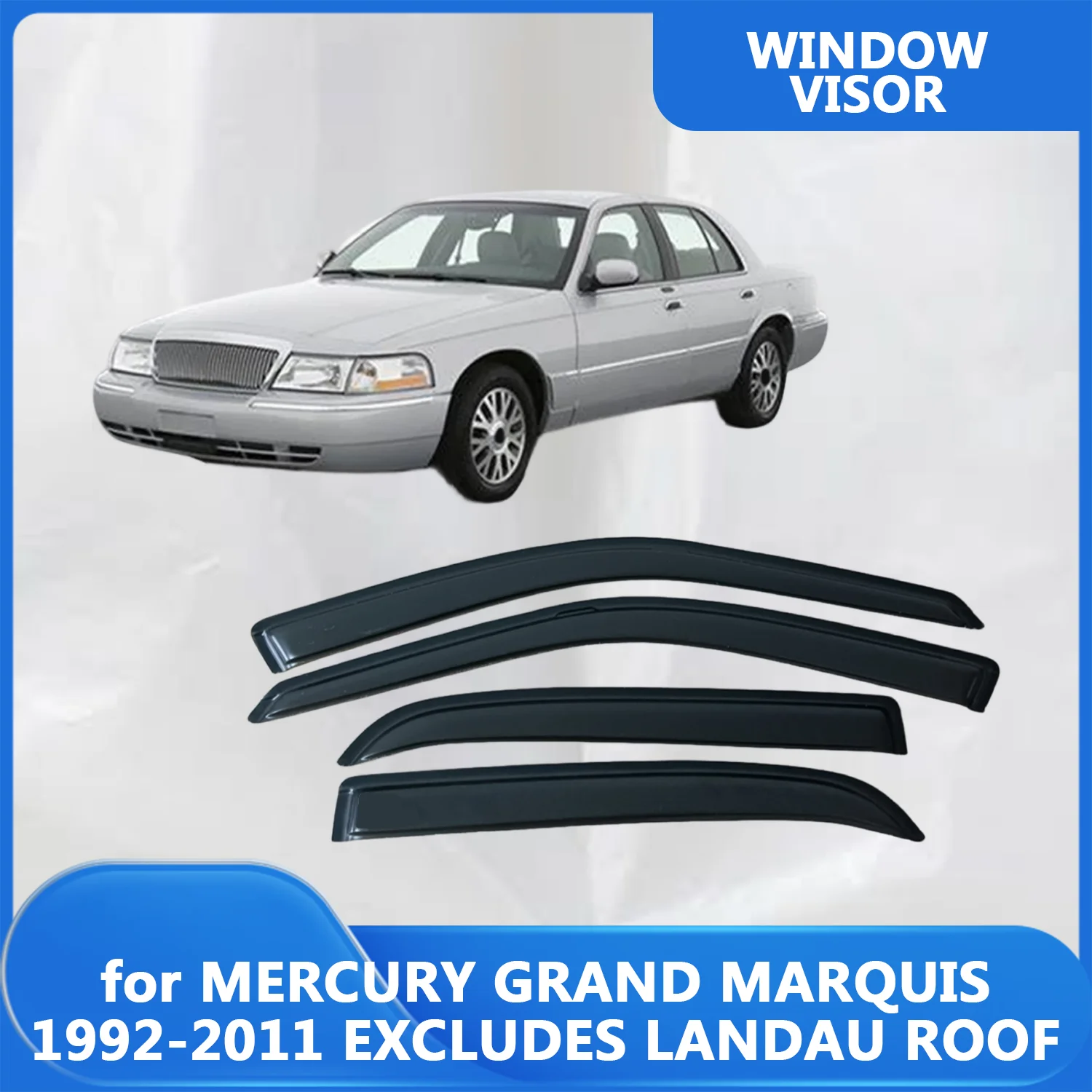 

Window Visor for MERCURY GRAND MARQUIS 1992-2011 EXCLUDES LANDAU ROOF WindDeflectors RainGuards Door Visor Vent Shades Ventvisor