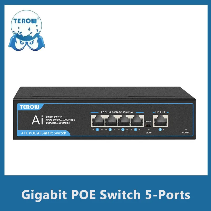 

5 Ports Gigabit POE Switch 1000Mbps Ethernet Network Switch 52V 65W with Fast RJ45 POE & Uplink Port for IP camera/Wireless AP