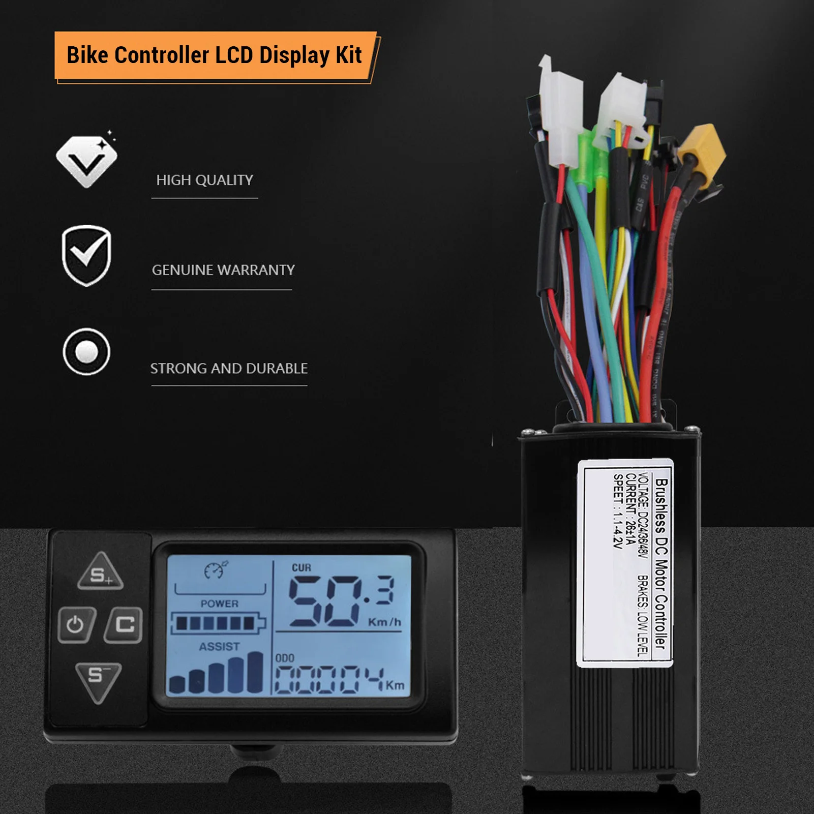 

3 Mode Sine Controller LCD Display Kit Easy To Install Sturdy 26A Electric Bike Motor Speed Controller Quiet for Modification
