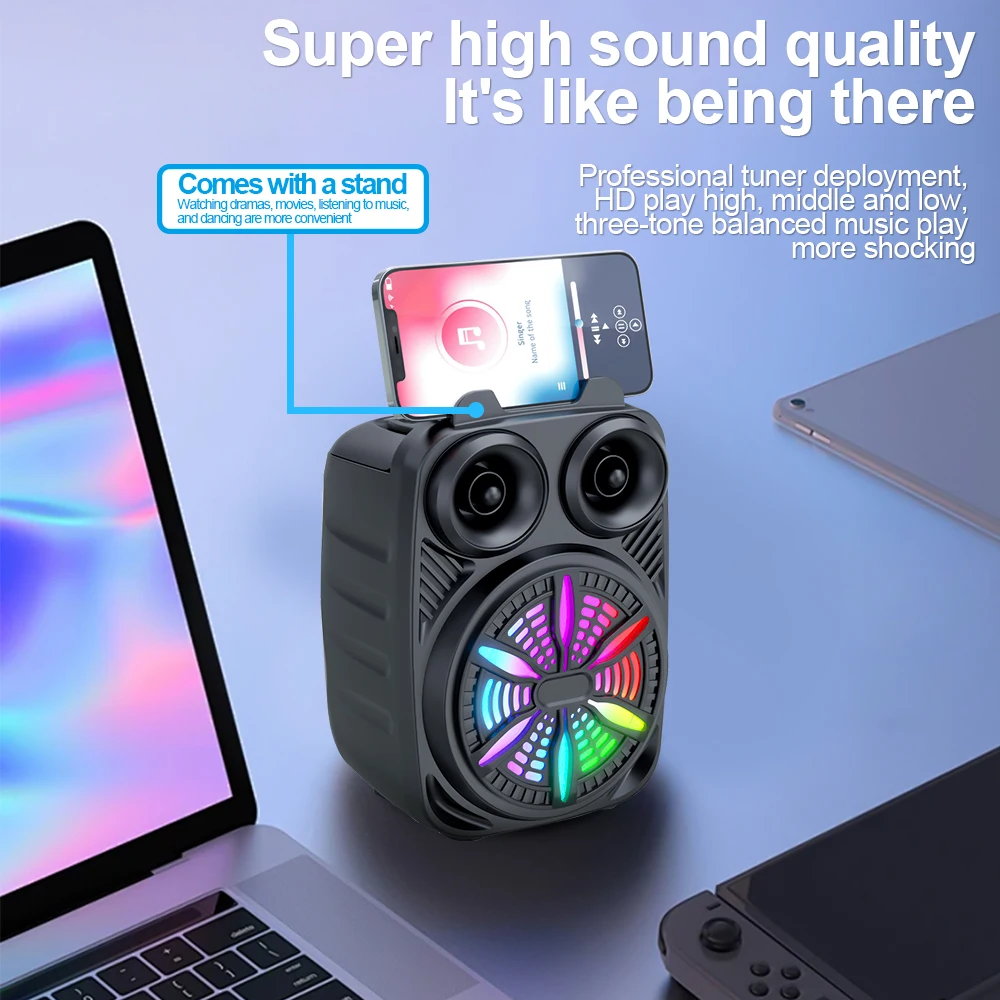 

Wireless Bluetooth Speaker Handheld Bass Speaker LED Lights Portable Karaoke Speaker for Dancing and Parties