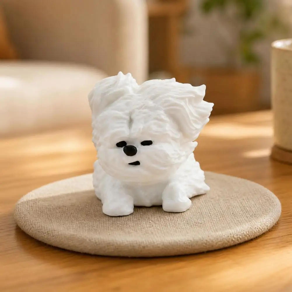Mini Desktop Ornament Small 3d Printed Figurine 3d Printed Messy Puppy Figurine Matte White Dog Sculpture Cute Fur for Office