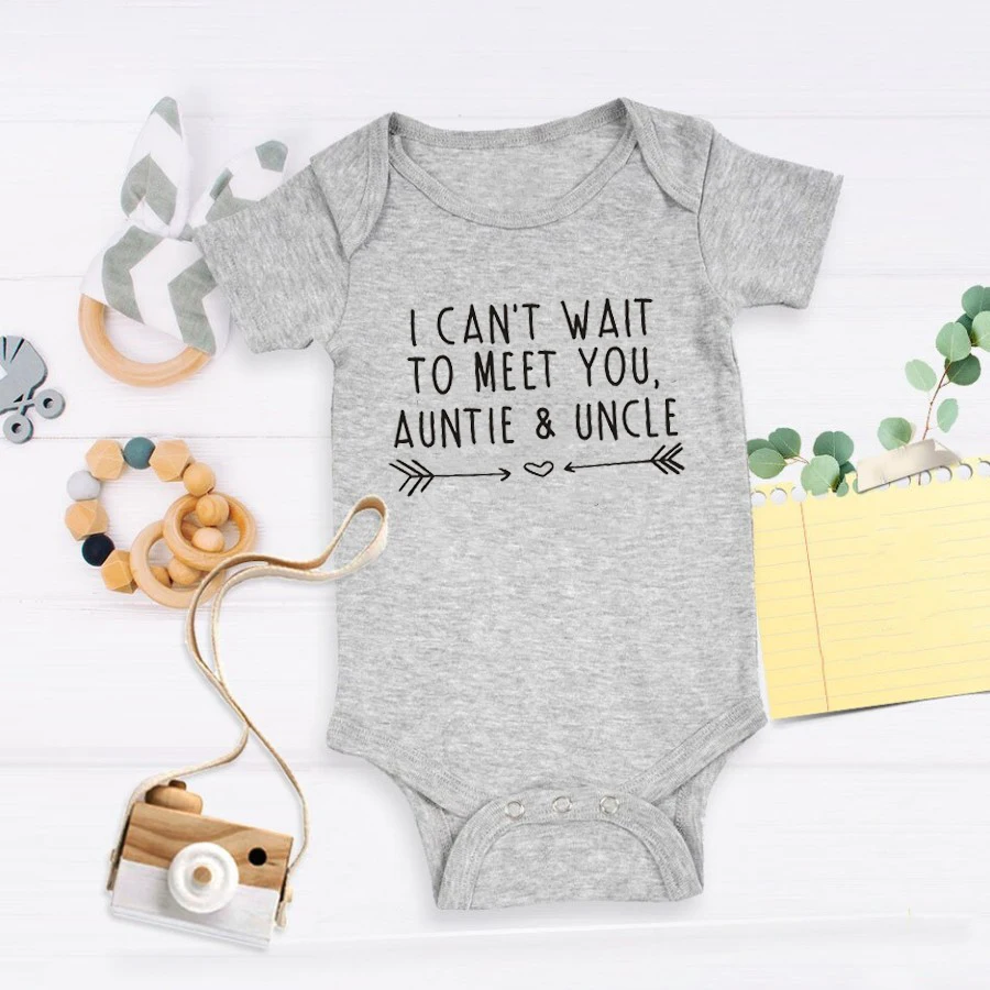 I Can\'t Wait to Meet You Auntie and Uncle Baby Announcement Bodysuits Boys Girls Romper Body Pregnancy Reveal Clothes