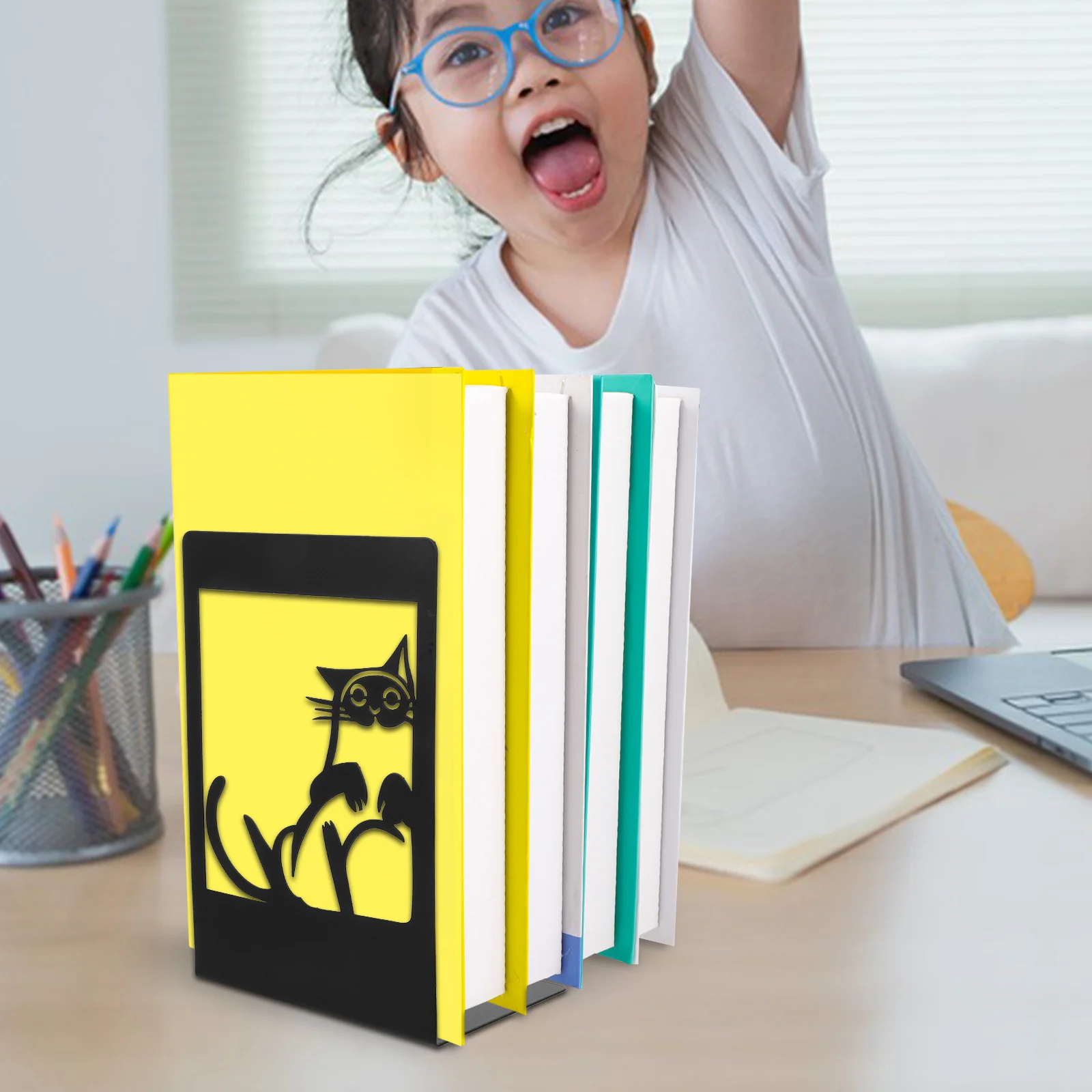 2Pcs Iron Cat Bookends Decorative Metal Book Stoppers for Shelves Office Desk Book Holders Heavy Duty Bookends