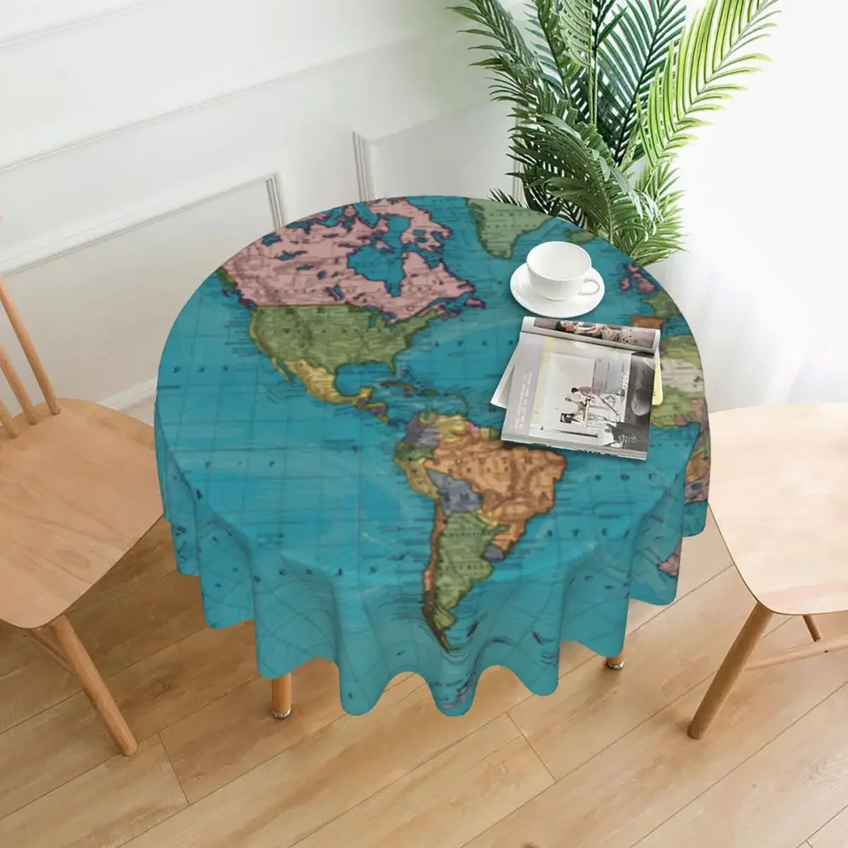 Vintage World Map Round Tablecloth Ocean Polyester Table Cloth Fashion Decor Home Dining Design Table Cover