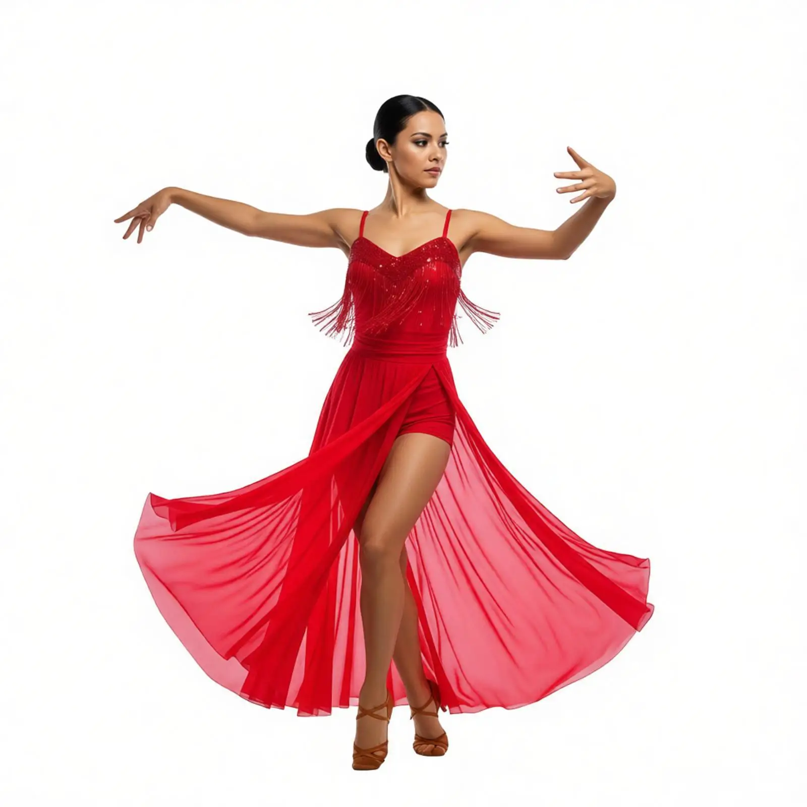 

Women Lyrical Modern Dance Dress Sequin Tassels Split Ballet Gymnastics Leotard Figure Skating Dancewear Latin Performance Dress