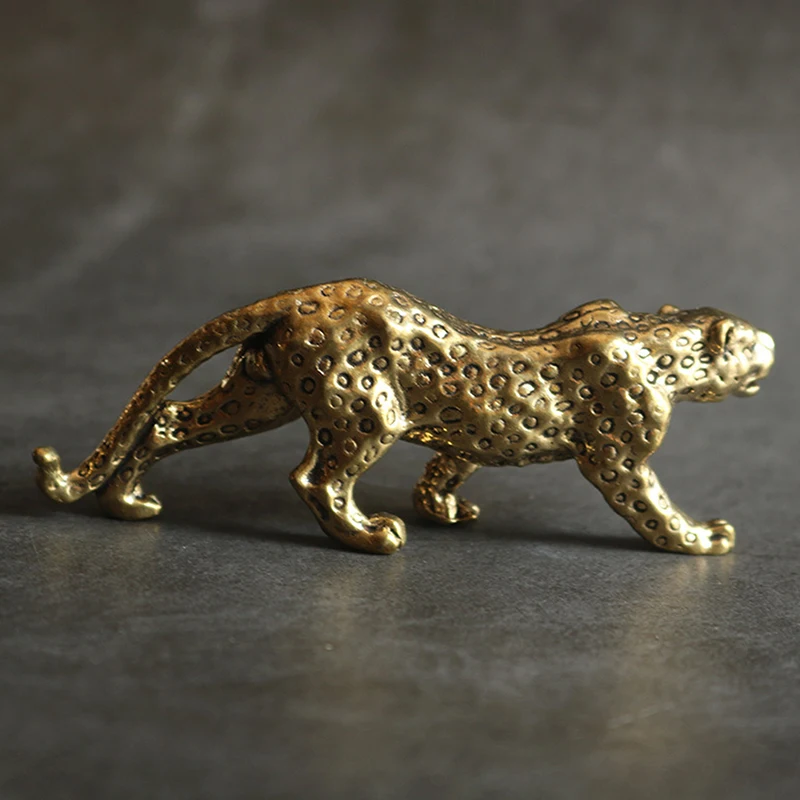 New Brass Solid Vintage Cheetah Small Statue Desktop Ornaments Lucky Animal Leopard Figurines Miniatures Crafts Decoration