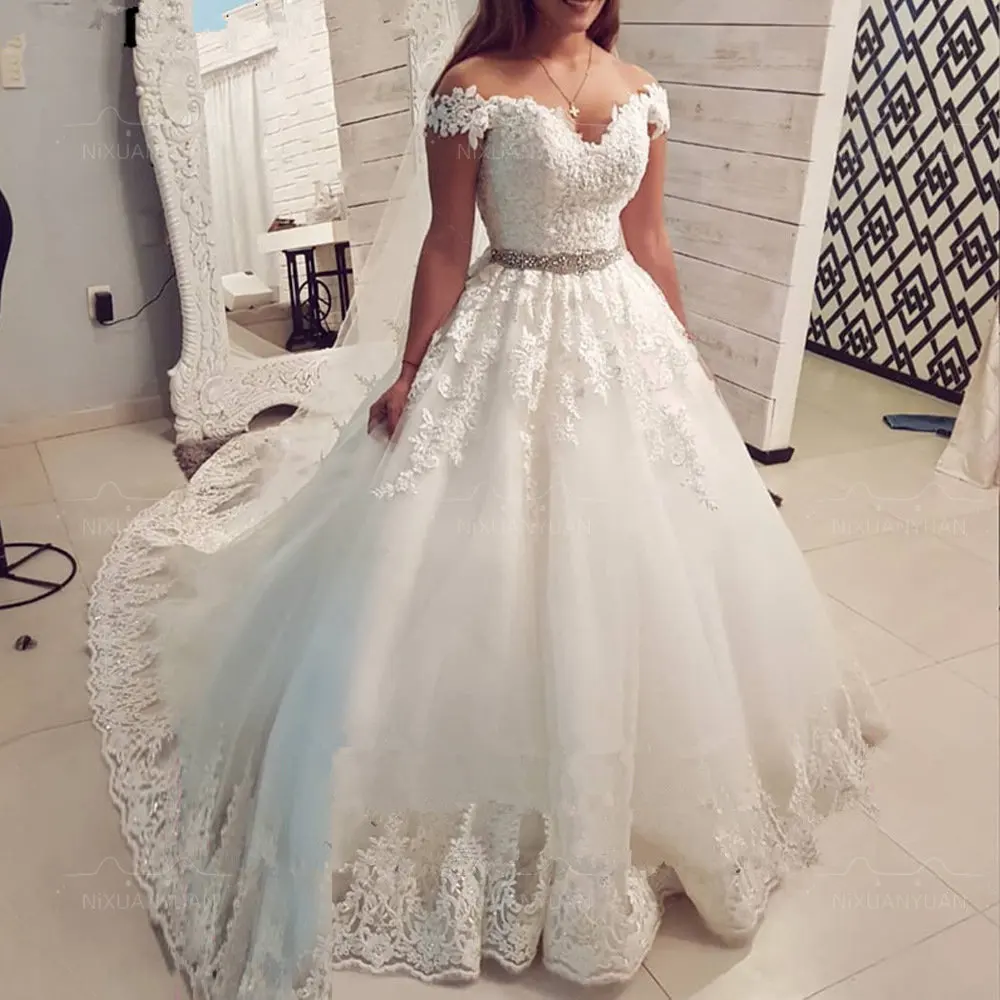 2023 elegante vestidos de casamento de manga longa renda vestido de baile tule princesa líbano vestidos de casamento plus size robe de mariee