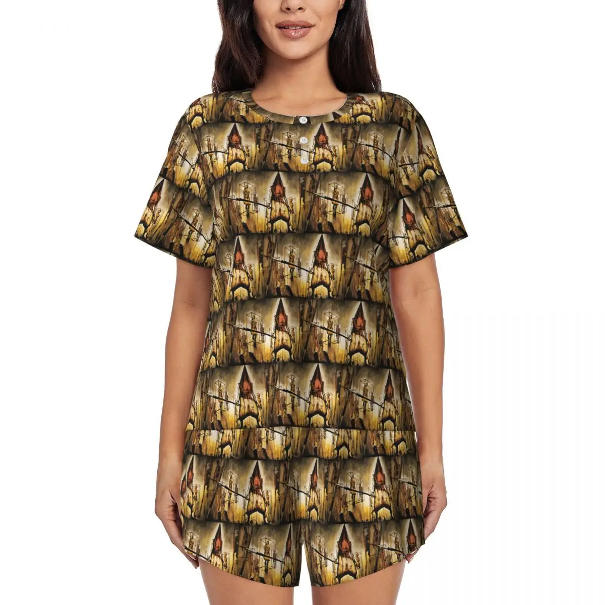 

Game Silent Hill Misty Day Round Neck Short Sleeve Nightgowns for Sleeping Sleepshirts Women Soft Pajama Set Short Pants