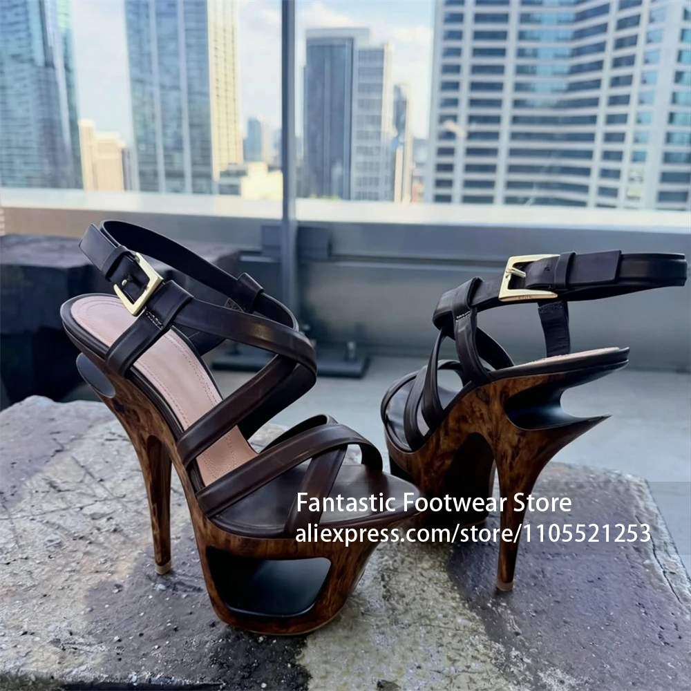 Sandal Hak Tinggi Motif Kayu d - Women Shoes Formal ulasan dan harga